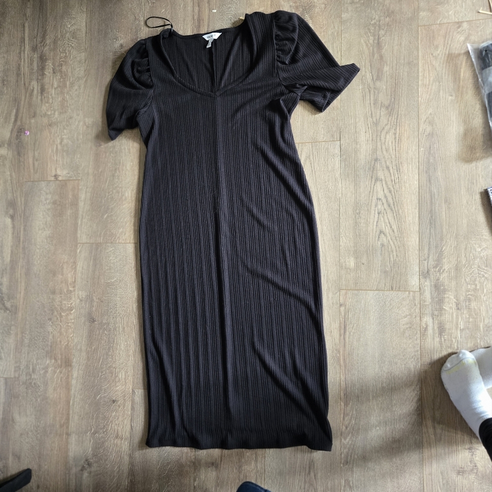Nine West Black Ribbed Midi Dress Size Xxl Plus Size V Neck Short Sleave
